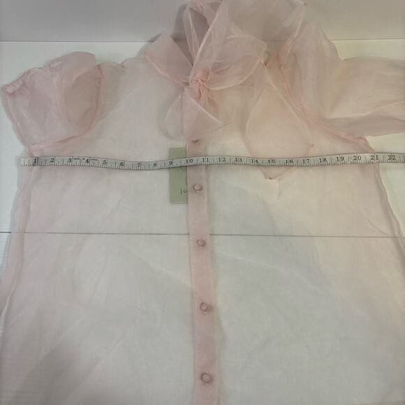 NWT Joie Pink Sheer Blouse with High Neck Bow and Puffy Sleeves Size Large R0341 - Picture 6 of 8